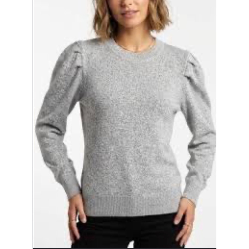 Per se Sweatshirt Women XL Gray Puff Shoulder Heathered Knit Long Sleeve